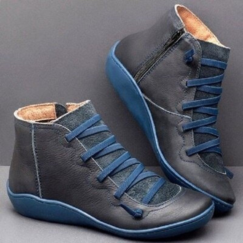 Estilosos Botines para Mujer Con-Cordones Con-Cremallera Piel-Sintética