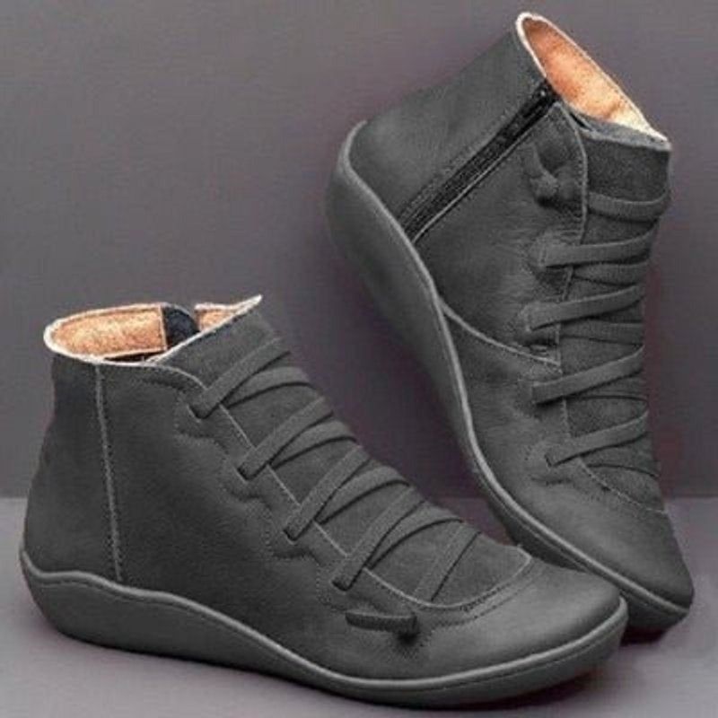 Estilosos Botines para Mujer Con-Cordones Con-Cremallera Piel-Sintética