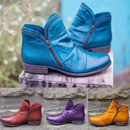 Estilosos Botines para Mujer Con-Cremallera Fruncidos Suela-de-Goma