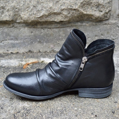 Estilosos Botines para Mujer Con-Cremallera Fruncidos Suela-de-Goma