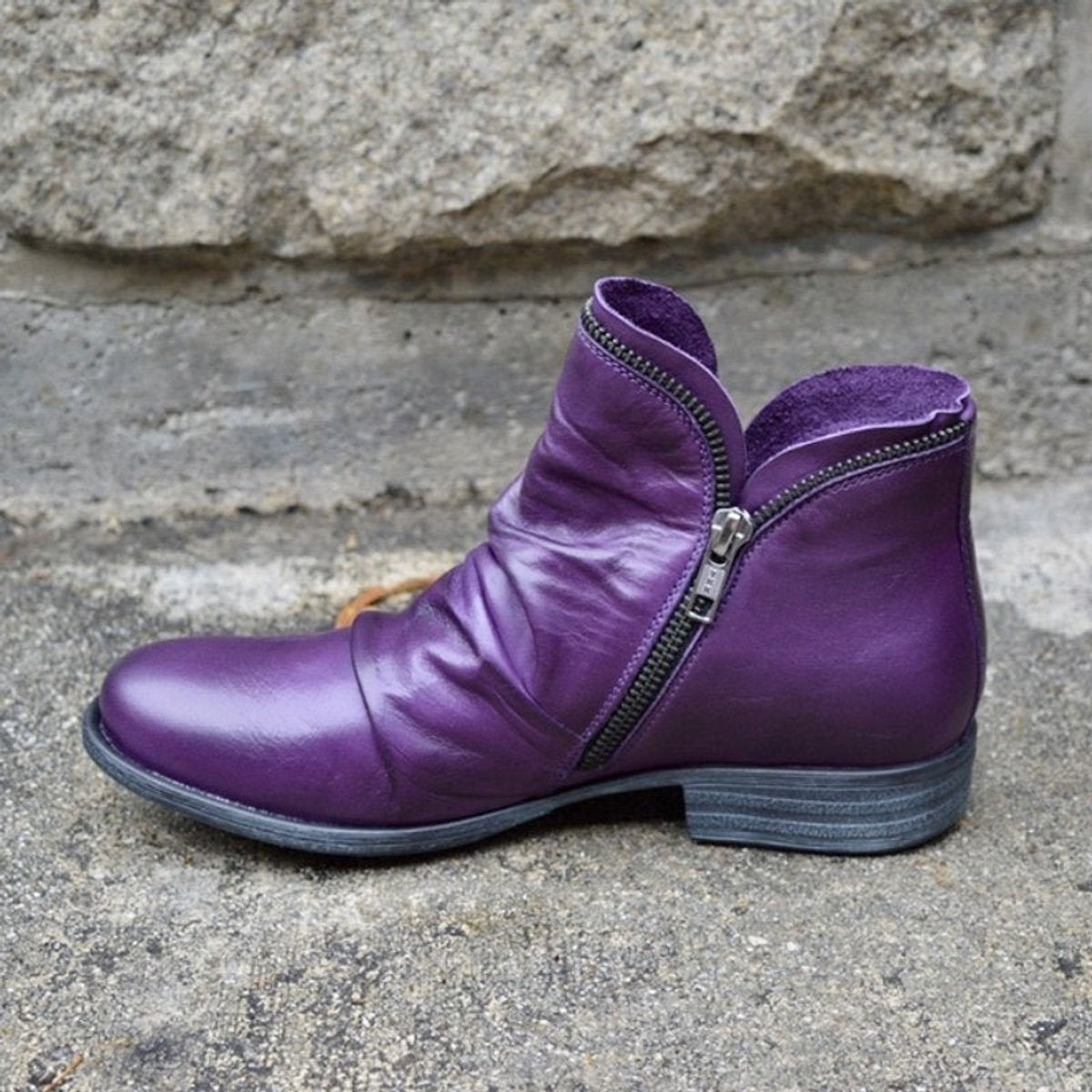 Estilosos Botines para Mujer Con-Cremallera Fruncidos Suela-de-Goma