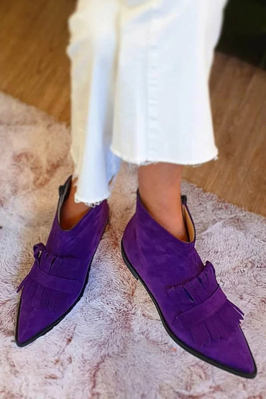 Estilosos Botines para Mujer Con-Flecos Punta-Fina Efecto-Ante