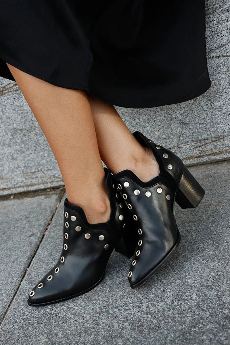Estilosos Botines para Mujer Con-Tachuelas Punta-Fina Tacón-Ancho