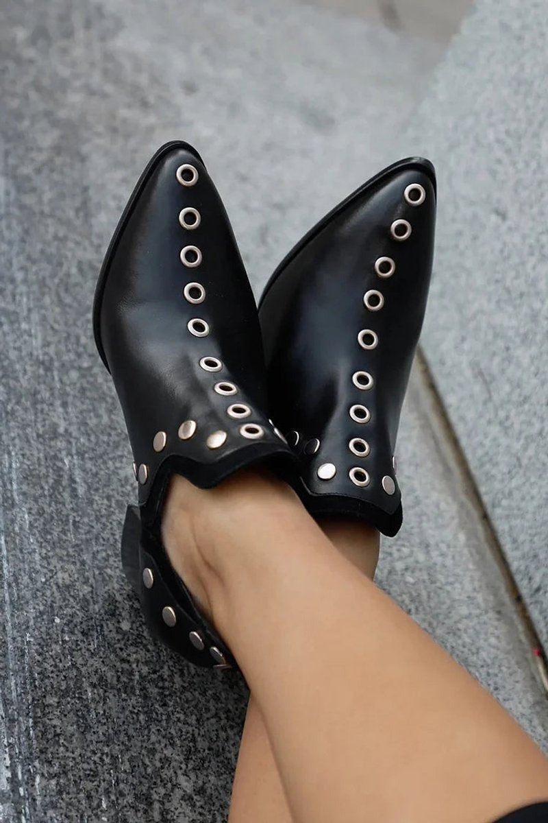 Estilosos Botines para Mujer Con-Tachuelas Punta-Fina Tacón-Ancho