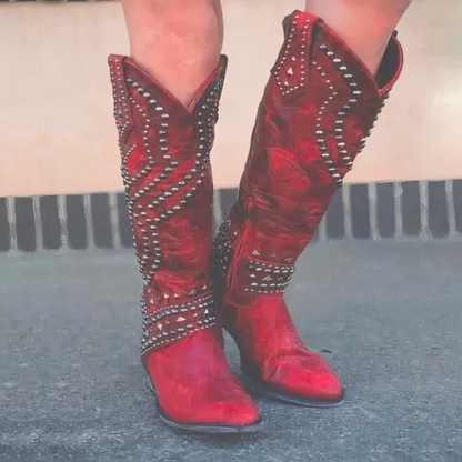 Estilosos Botines para Mujer Estilo-Western Con-Tachuelas Tacón-Alto