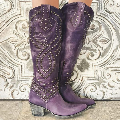 Estilosos Botines para Mujer Estilo-Western Con-Tachuelas Tacón-Alto
