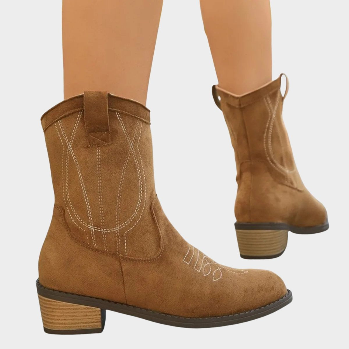 Estilosos Botines para Mujer Estilo-Western Tacón-Ancho Pespuntes-Decorativos