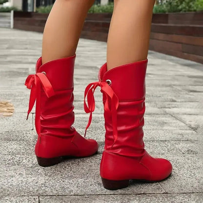 Estilosos Botines para Mujer Tacón-Ancho Con-Cordones Caña-Fruncida