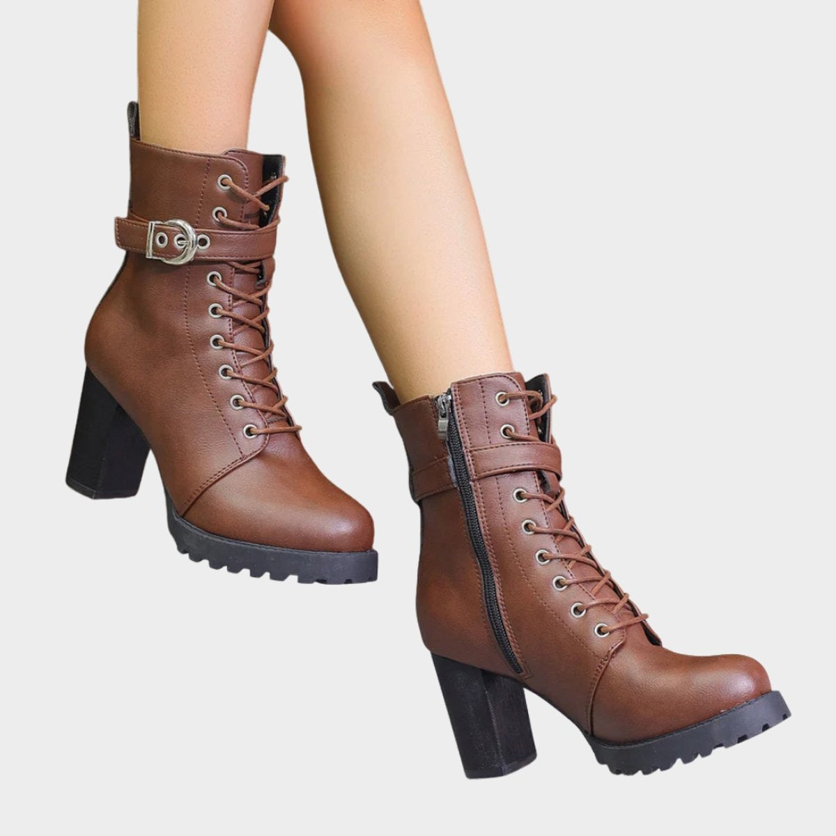 Estilosos Botines para Mujer Tacón-Ancho Con-Cordones Con-Hebilla