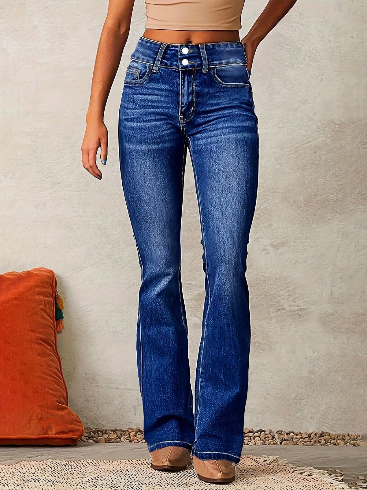 Estilosos Vaqueros para Mujer Tiro-Alto Pierna-Ancha Denim-Suave