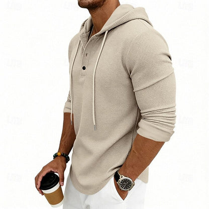 Cómoda Sudadera con Capucha para Hombre Punto-Gofre Con-Cordón Con-Botones