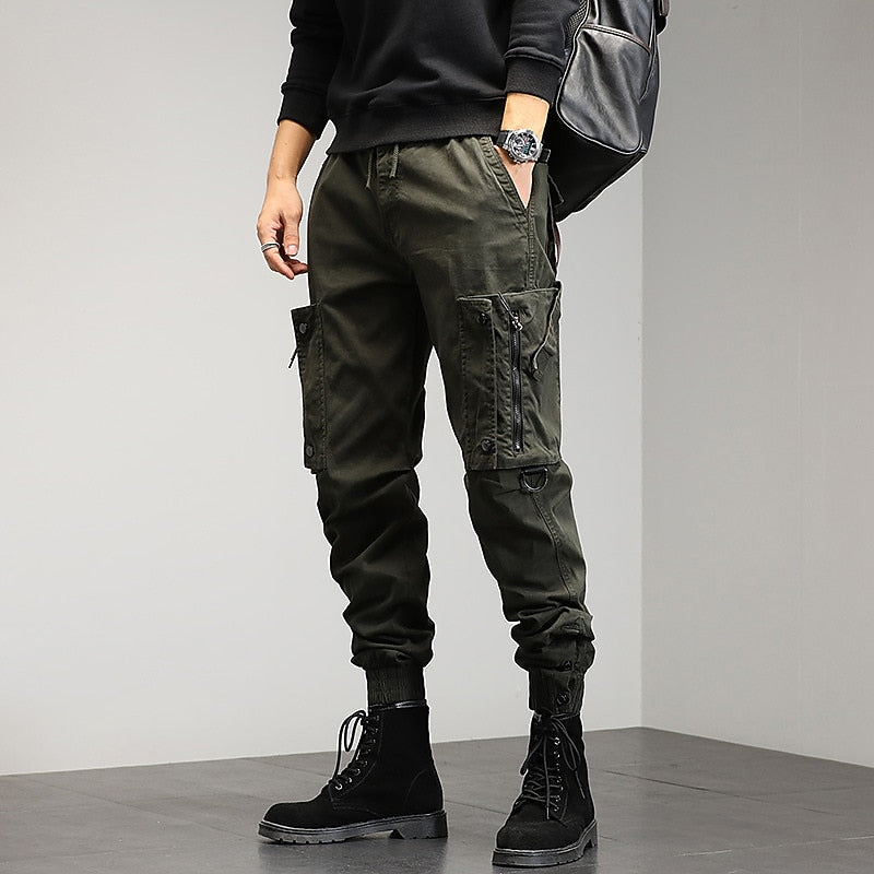 Cómodo Pantalón Jogger Cargo para Hombre Corte-Cónico Multibolsillos Puños-Elásticos
