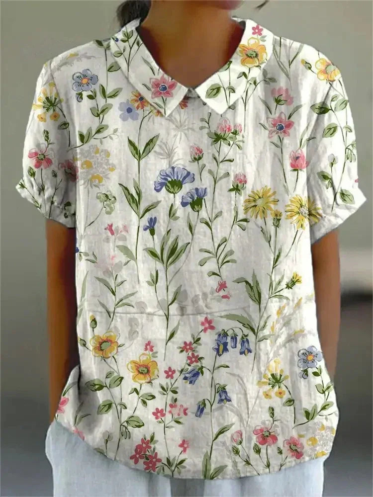 Amelina - Collared Short Sleeve Blouse