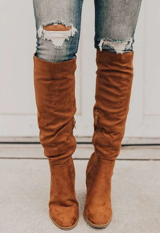 Yara - Suede Knee Boots