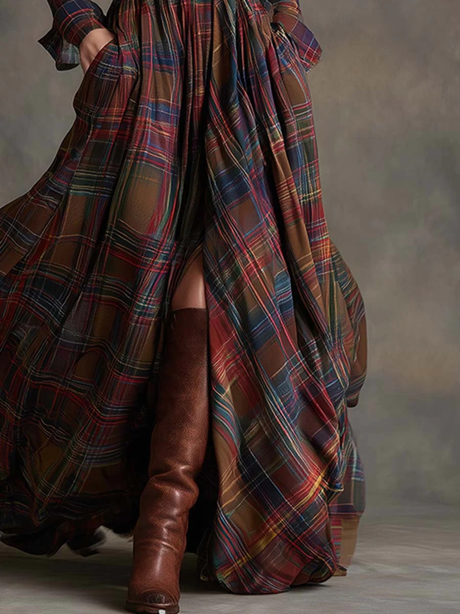 Celyne - Plaid Flared Maxi Dress