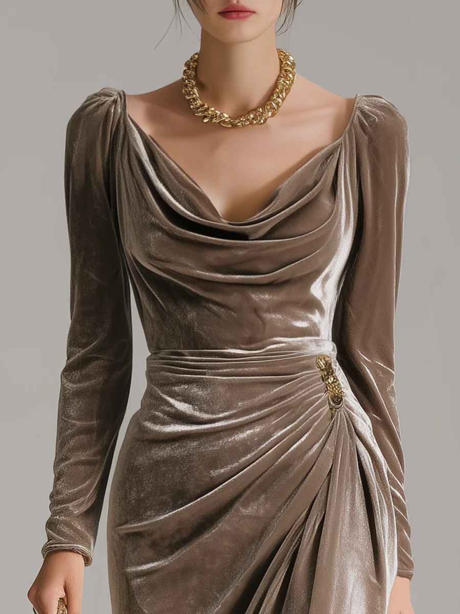 Alira - Ruched Velvet Midi Dress