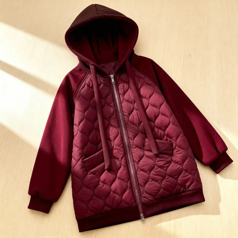 Rhoswen - Chaqueta con capucha de felpa acolchada