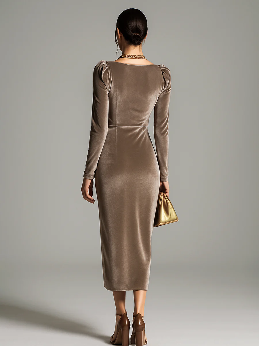 Alira - Ruched Velvet Midi Dress