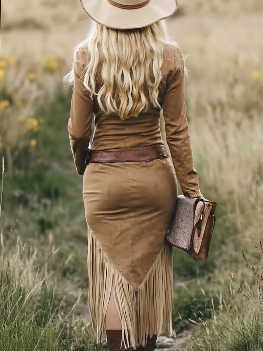Bellara - Western Suede Fringe Midikjole
