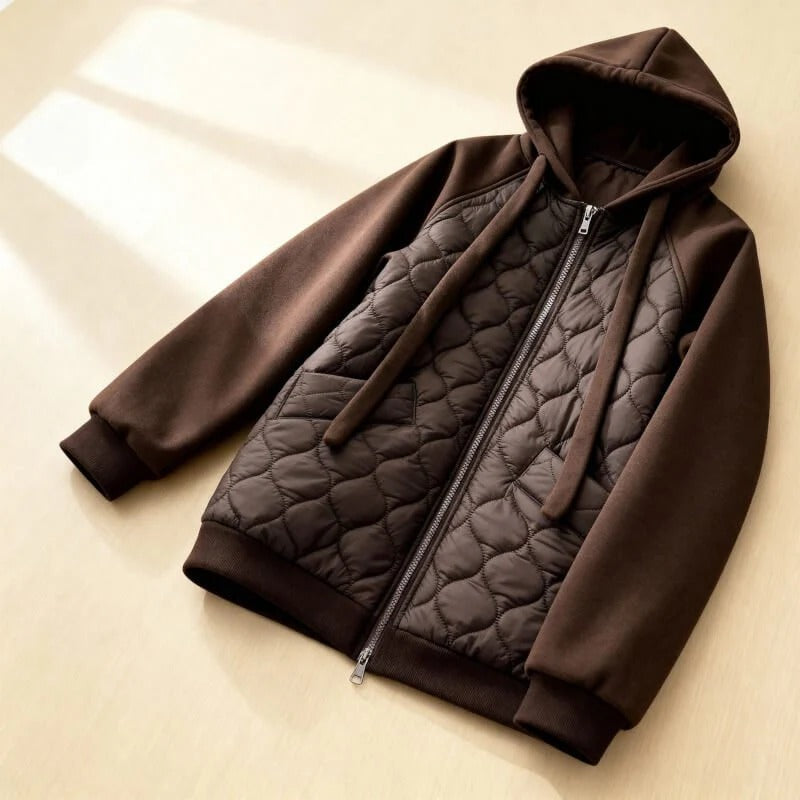 Rhoswen - Chaqueta con capucha de felpa acolchada