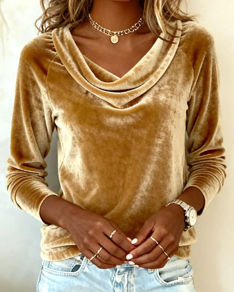 Yvette - Draped Collar Velvet Top