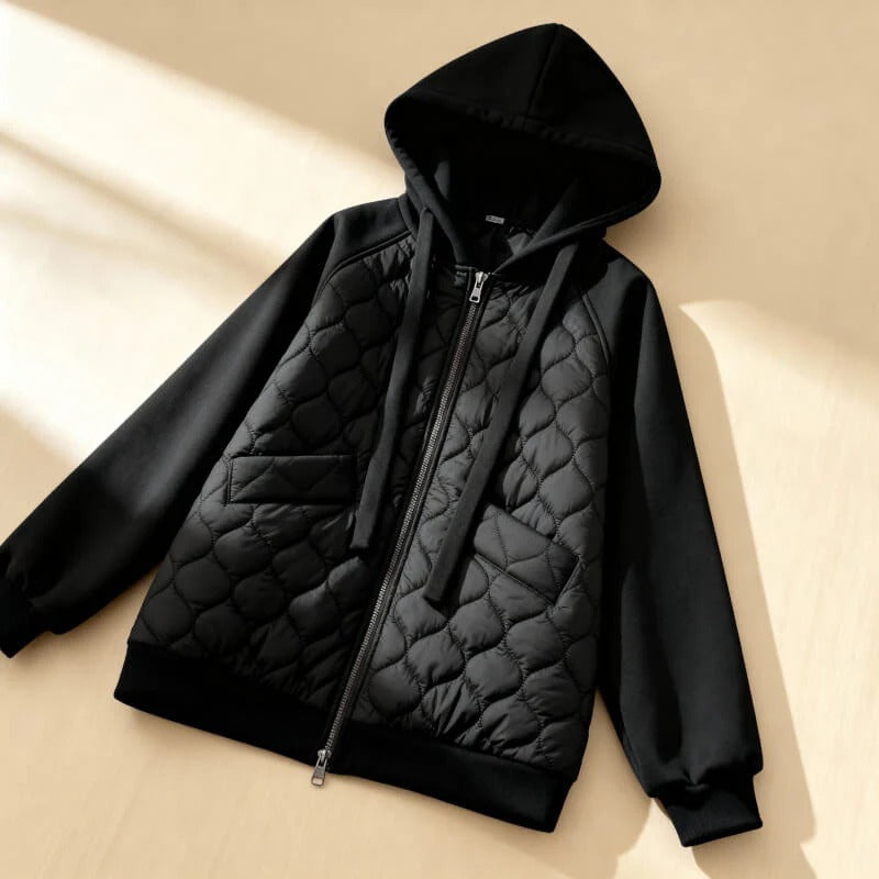 Rhoswen - Chaqueta con capucha de felpa acolchada