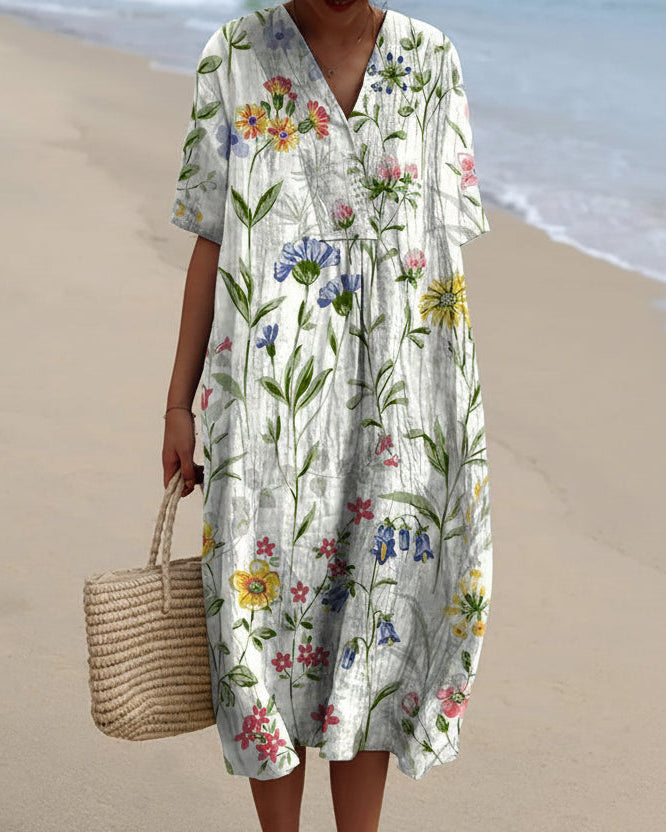 Dame vintage blomstret afslappet flagrende kjole