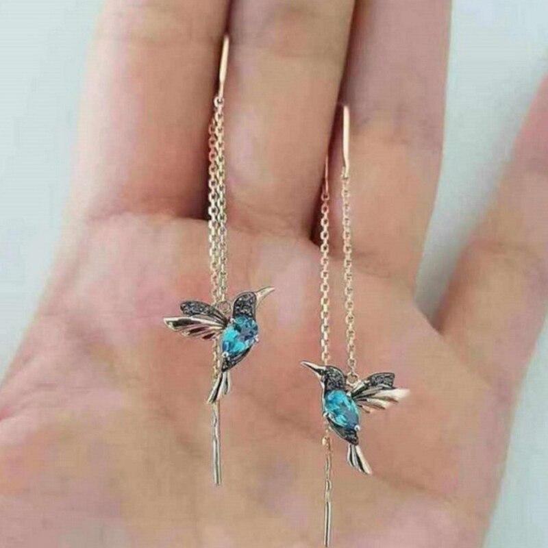 Hummingbird earrings with enamel and cubic zirconia 