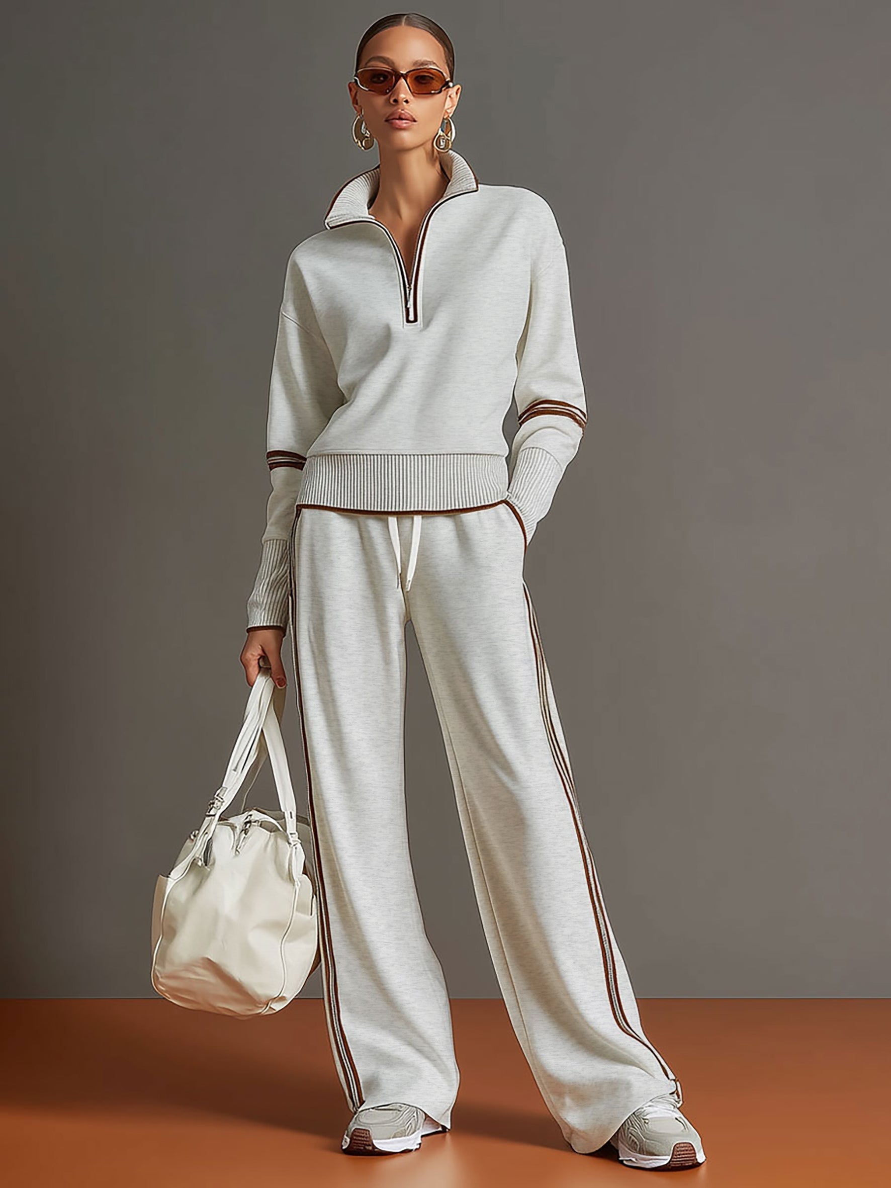 Priscilla - Elegant Sporty Set with Half Zip Sweatshirt