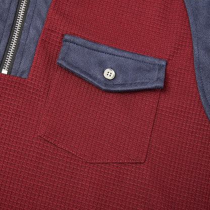 Estiloso Jersey para Hombre Media-Cremallera Bloques-de-Color Con-Coderas