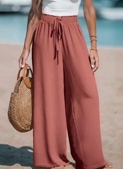 Cómodo Pantalón Palazzo para Mujer Pernera-Ancha Cinturón-Anudado Corte-Fluido