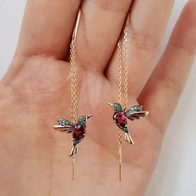 Hummingbird earrings with enamel and cubic zirconia 