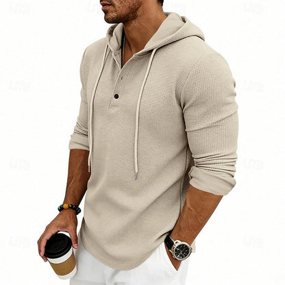 Cómoda Sudadera con Capucha para Hombre Punto-Gofre Con-Cordón Con-Botones