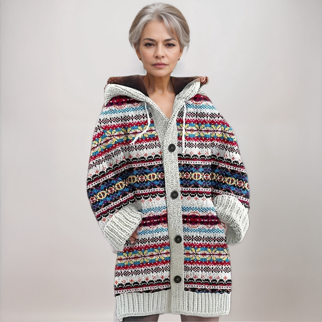 Lily | Women Fair Isle Hooded Knit Cardigan