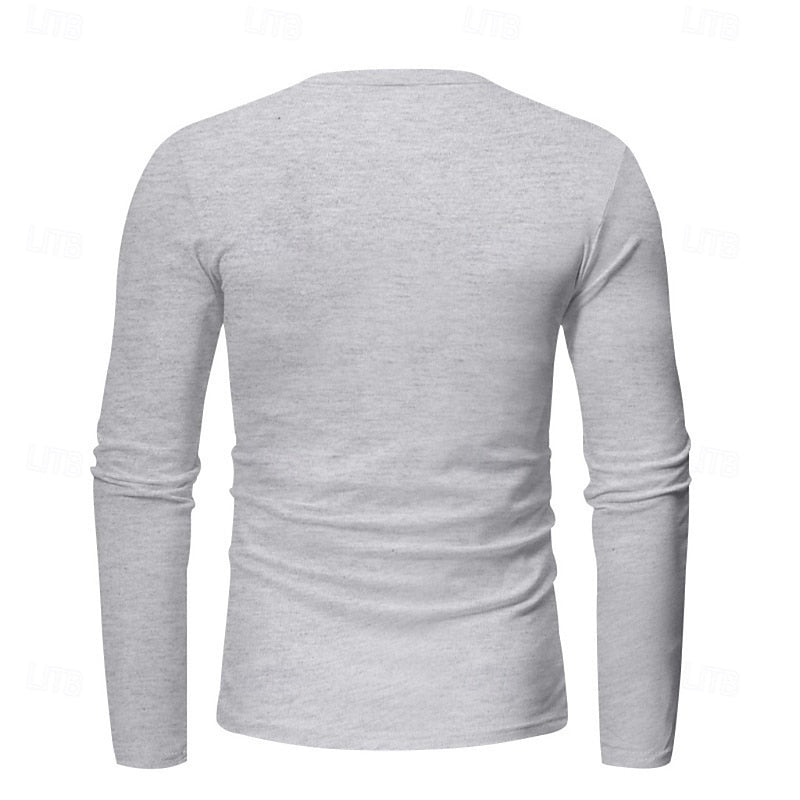 Clásica Camiseta Henley para Hombre Manga-Larga Cuello-con-Botones Corte-Regular