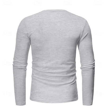 Clásica Camiseta Henley para Hombre Manga-Larga Cuello-con-Botones Corte-Regular