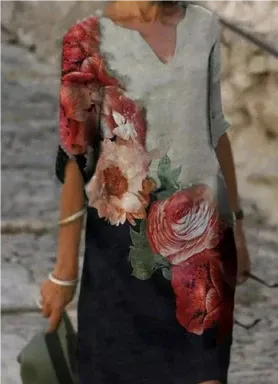 Hailey | Vestido midi floral con cuello en V para mujer