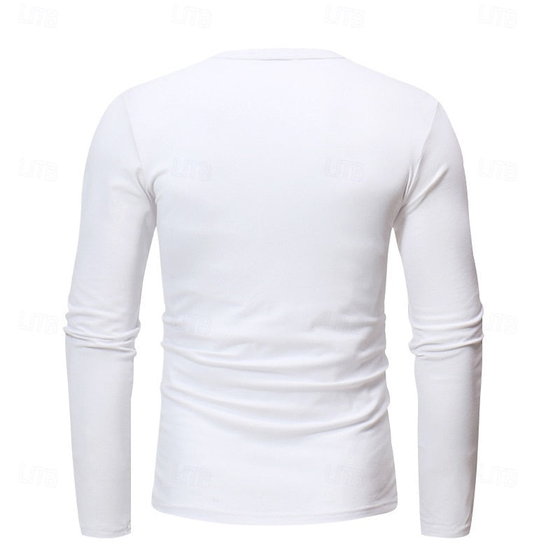 Clásica Camiseta Henley para Hombre Manga-Larga Cuello-con-Botones Corte-Regular