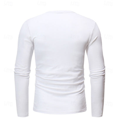 Clásica Camiseta Henley para Hombre Manga-Larga Cuello-con-Botones Corte-Regular