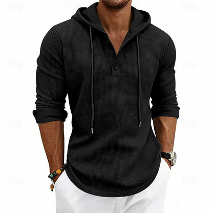 Cómoda Sudadera con Capucha para Hombre Punto-Gofre Con-Cordón Con-Botones