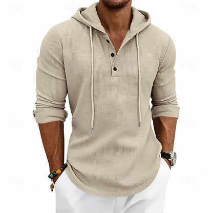 Cómoda Sudadera con Capucha para Hombre Punto-Gofre Con-Cordón Con-Botones