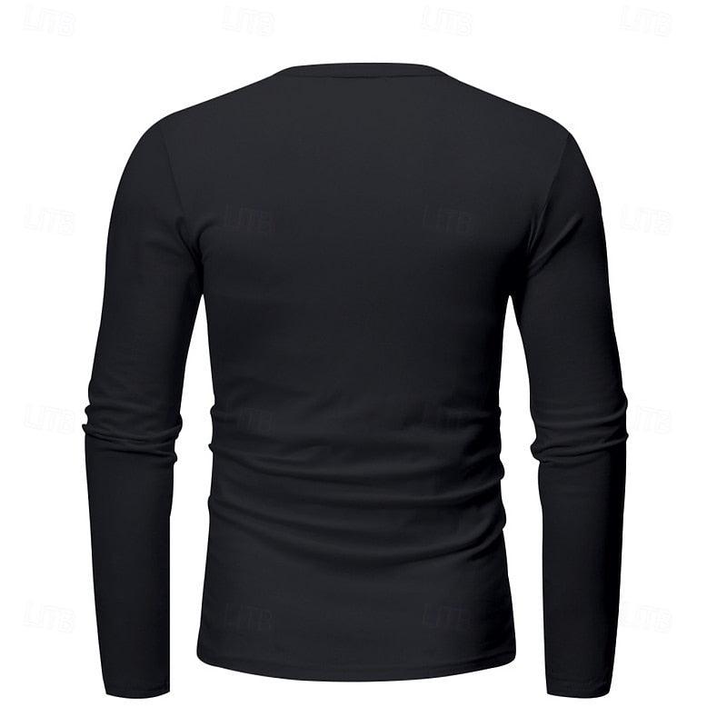 Clásica Camiseta Henley para Hombre Manga-Larga Cuello-con-Botones Corte-Regular