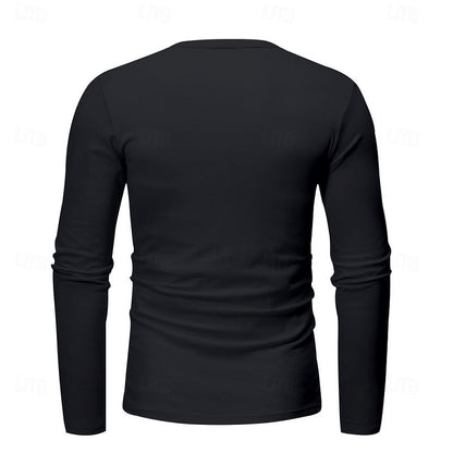 Clásica Camiseta Henley para Hombre Manga-Larga Cuello-con-Botones Corte-Regular