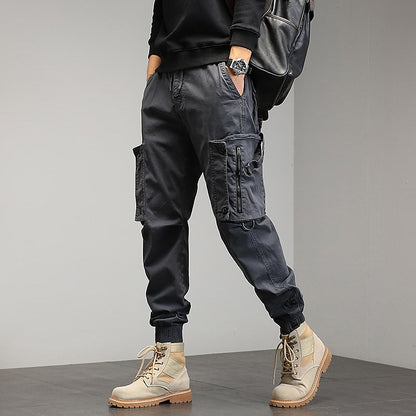 Cómodo Pantalón Jogger Cargo para Hombre Corte-Cónico Multibolsillos Puños-Elásticos