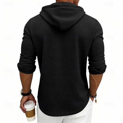 Cómoda Sudadera con Capucha para Hombre Punto-Gofre Con-Cordón Con-Botones